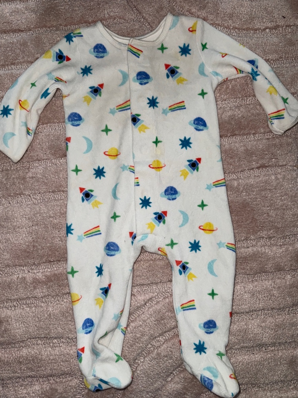 Magnetic Me White Space Rocket Print Footed One-Piece Velour